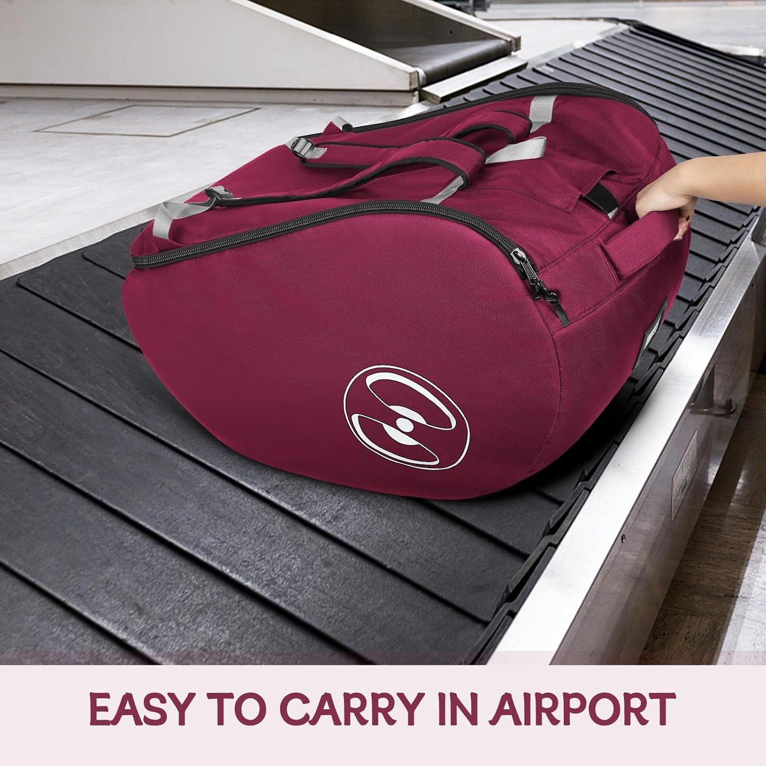 image:imageYOREPEK Padded Car Seat Stroller Travel Bag for Air Travel Gate Check for Doona Evenflo Shyft Dualride with Base Infant Car Seat Trave Bag Lockable Zipper Soft Backpack Straps FoldableWine Red
