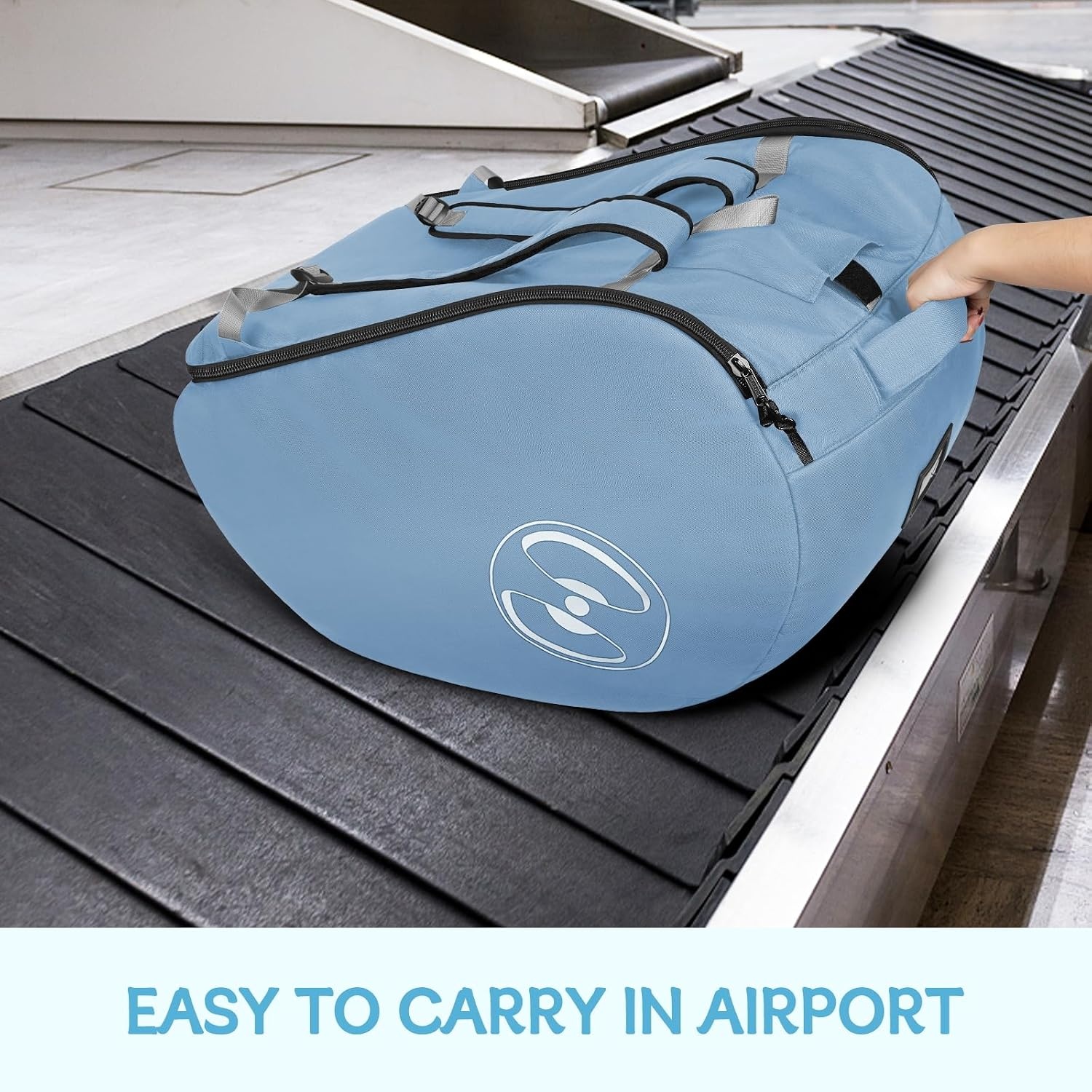 image:imageYOREPEK Padded Car Seat Stroller Travel Bag for Air Travel Gate Check for Doona Evenflo Shyft Dualride with Base Infant Car Seat Trave Bag Lockable Zipper Soft Backpack Straps FoldableOcean Blue