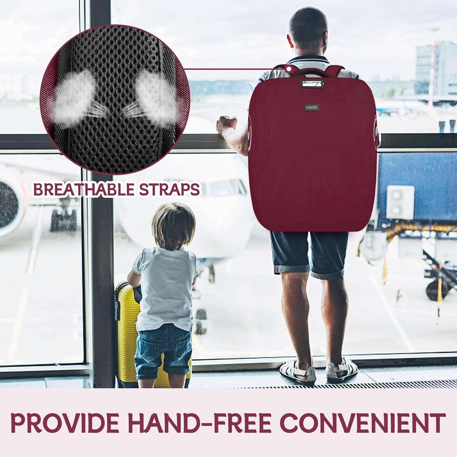 image:imageYOREPEK Padded Car Seat Stroller Travel Bag for Air Travel Gate Check for Doona Evenflo Shyft Dualride with Base Infant Car Seat Trave Bag Lockable Zipper Soft Backpack Straps FoldableWine Red