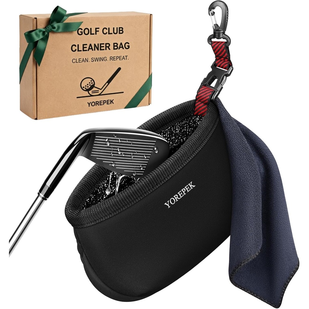 image:imageYOREPEK Golf Ball Cleaner Pouch in Gift Box Club Cleaner For Golf Bag Golf Club Washer with Zipper Pocket for Golf Club Accessories Golfing Accessories Golf Gifts for Men Golf stuffBlack with Red Webbing
