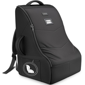 YOREPEK Carseat Bags for Air Travel, Baby Airplane Travel Essentials | Shoulder Strap, Waist Strap, Padded Portective, PU Leather Wear-Resistant Bottom, Car Seat Bag with Side Pocket(Black All)