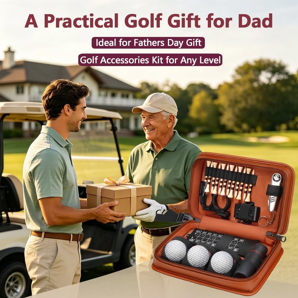 image:imageYOREPEK Golf Gifts for Men Complete Golf Accessories Kit PU Leather Case Golf Set with Balls Tees Monocular Divot Tool Scorekeeper Golf Ball Clip Brush Golf Gifts for Dad Golf Stuff for MenBrown