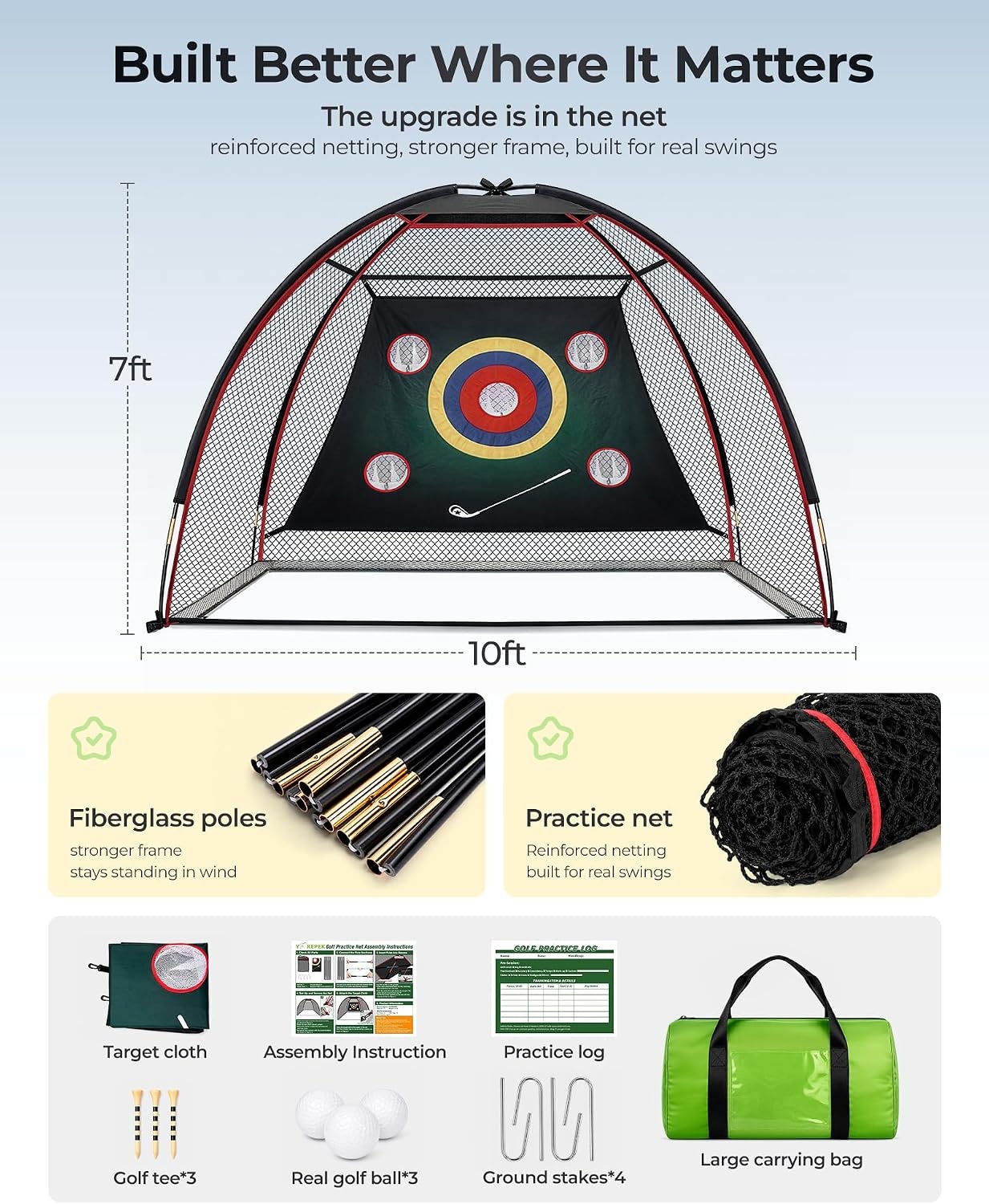 image:imageYOREPEK Golf Practice Net 10x7ft for Backyard Driving Real Golf Balls
