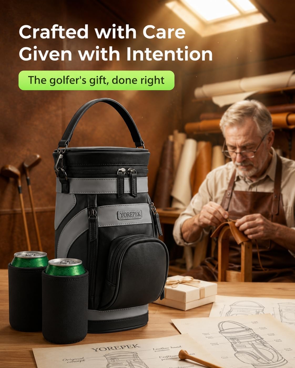 image:imageYOREPEK Golf Cooler Bag Golf Bag Shaped 6Can Cooler with 2 Can SleevesBlack
