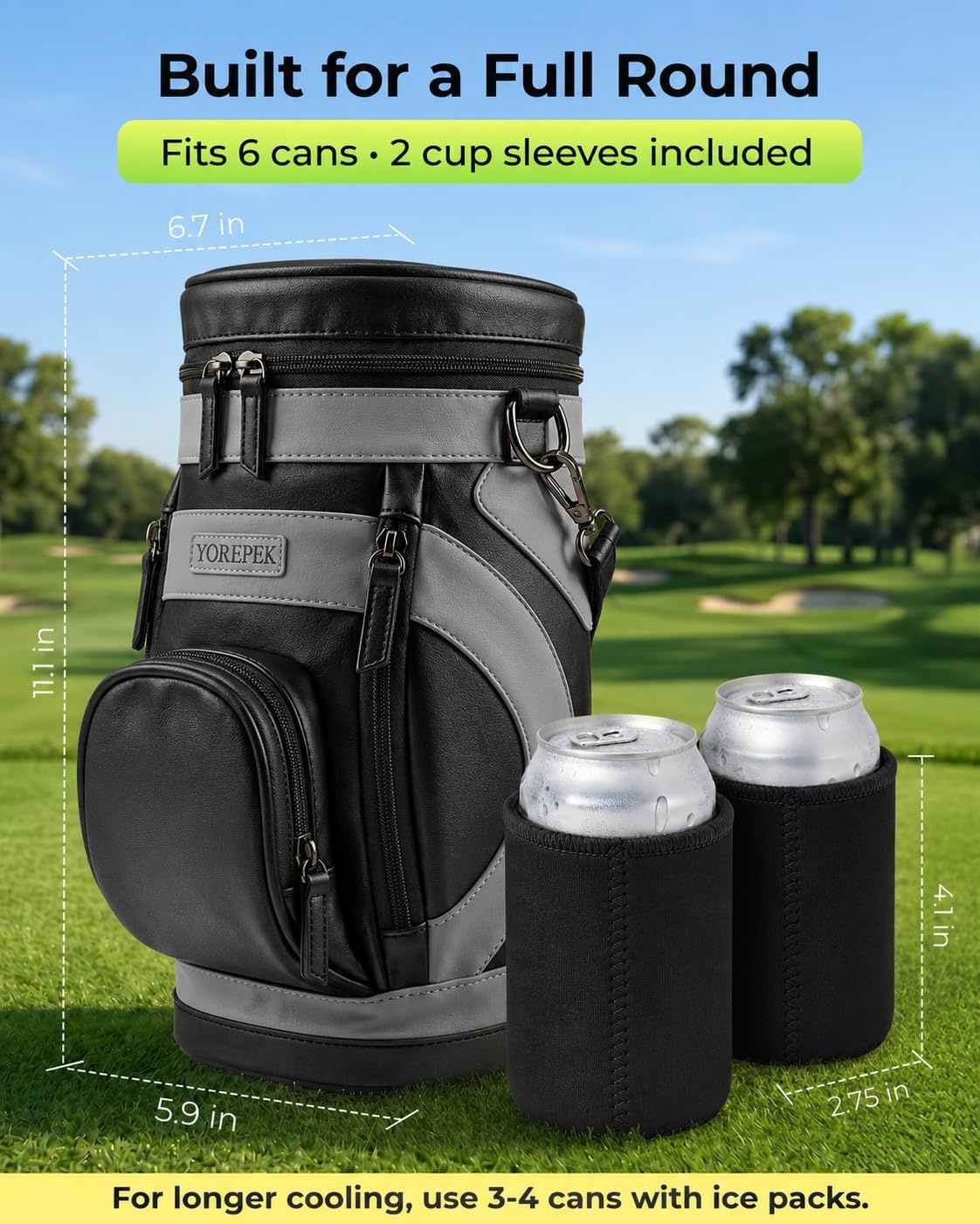 image:imageYOREPEK Golf Cooler Bag Golf Bag Shaped 6Can Cooler with 2 Can SleevesBlack