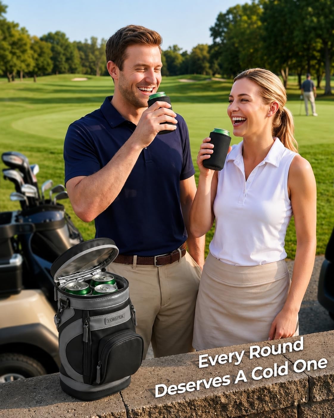 image:imageYOREPEK Golf Cooler Bag Golf Bag Shaped 6Can Cooler with 2 Can SleevesBlack