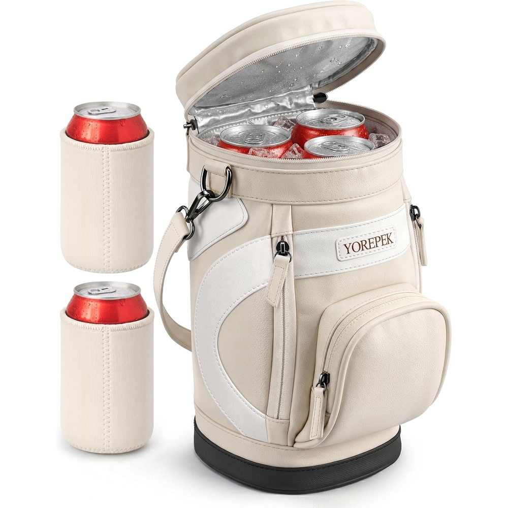 image:imageYOREPEK Golf Cooler Bag Golf Bag Shaped 6Can Cooler with 2 Can SleevesBeige