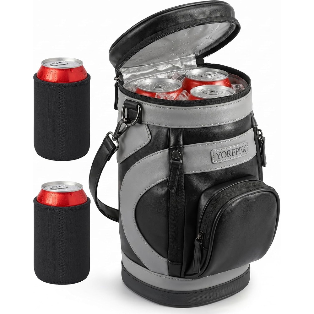 image:imageYOREPEK Golf Cooler Bag Golf Bag Shaped 6Can Cooler with 2 Can SleevesBlack